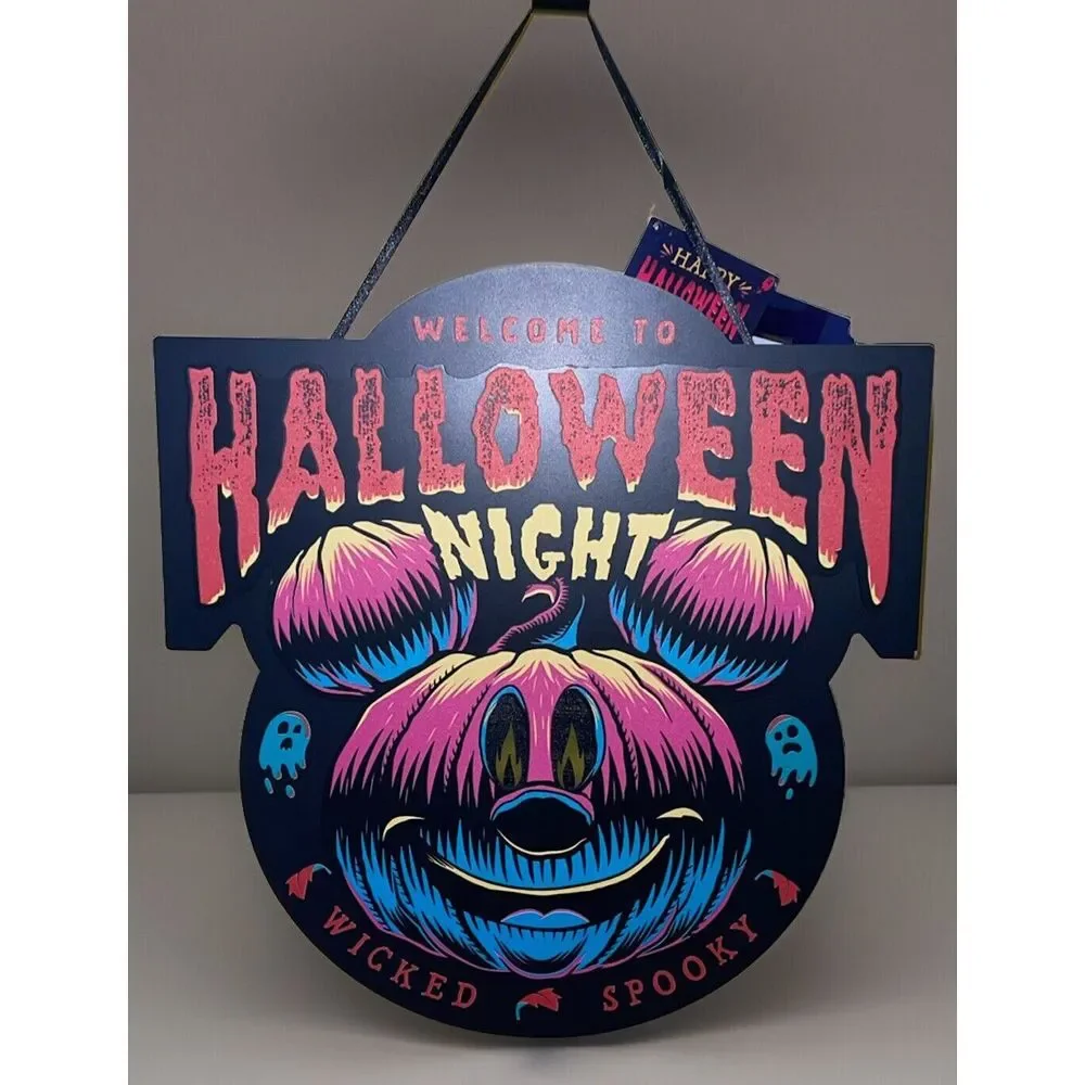 Disney ✨Mickey Mouse Halloween Jack O'Lantern Light-Up Pumpkin Door Plaque‎ sign